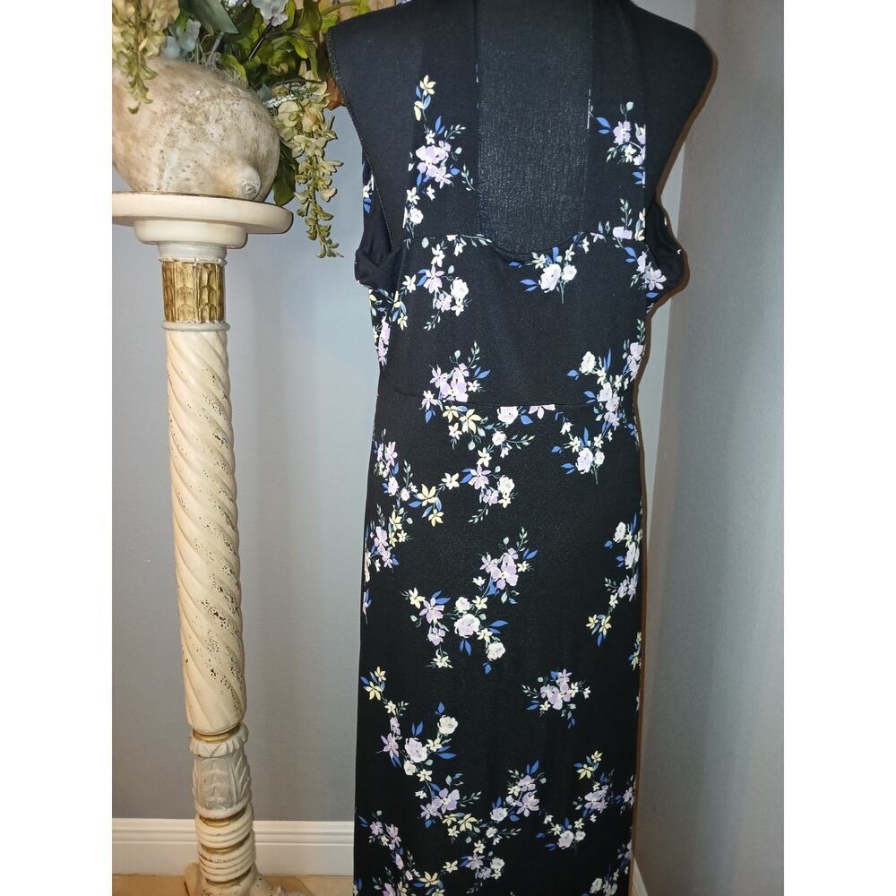 Candies Sheath Dress Womens XL Black Floral Cut Out Knot V-Neck Sleeveless - Picture 6 of 9